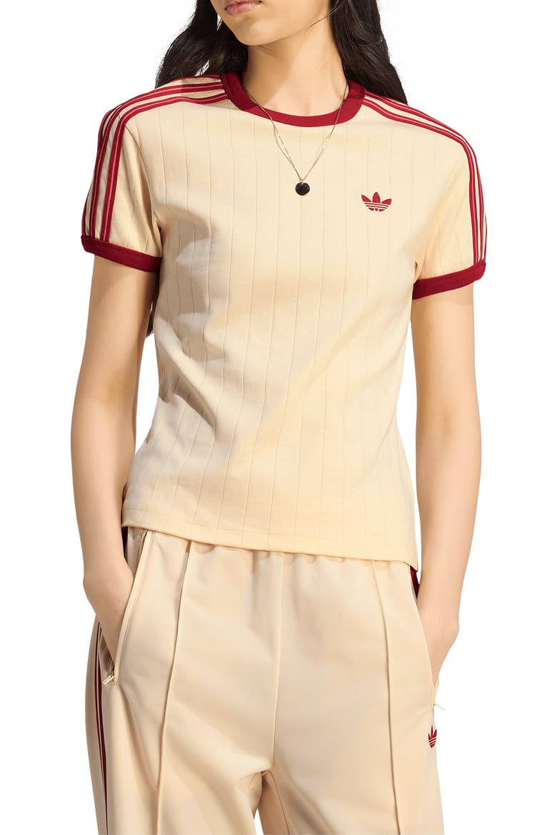 Pinstripe Slim Cotton T-Shirt, Main, color, VANILLA/ VICTORY RED/ SCARLET