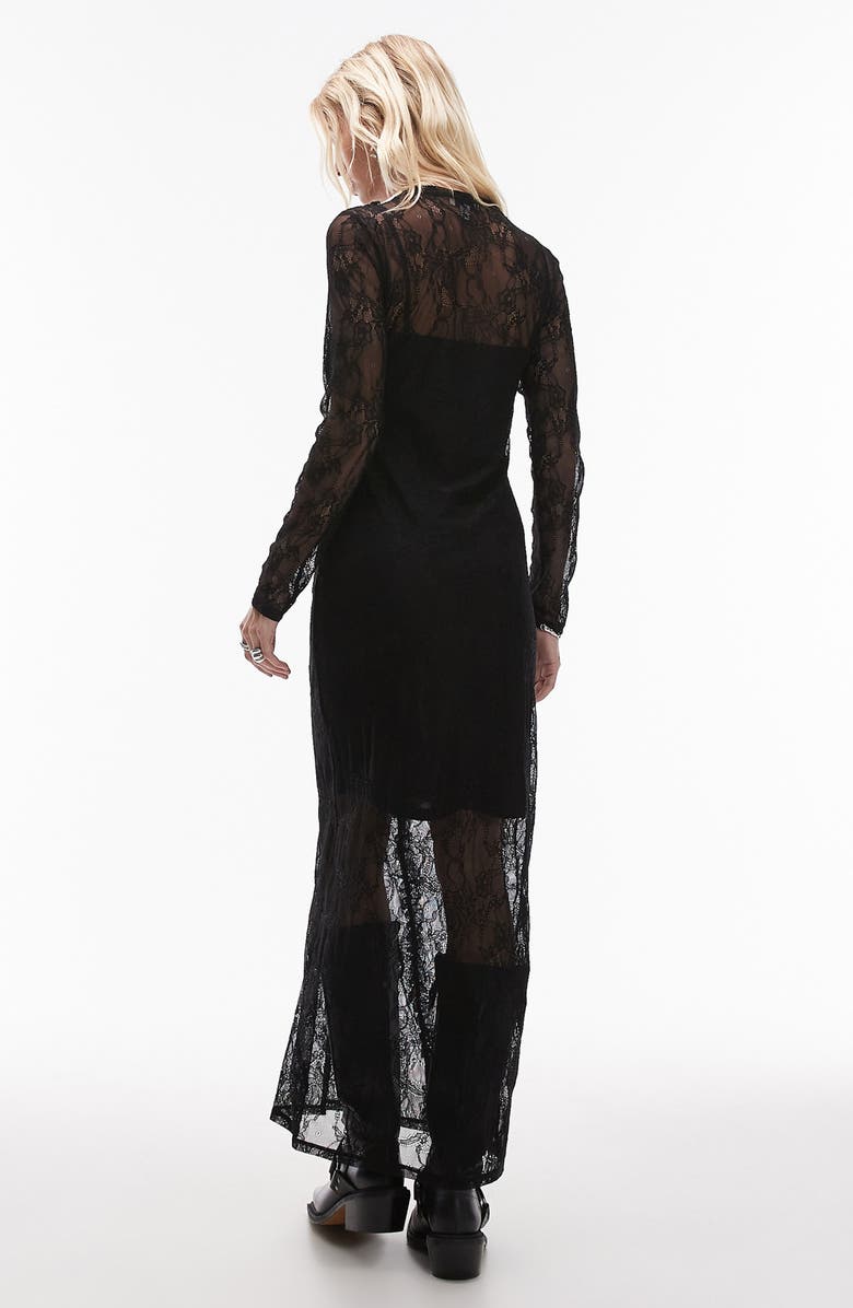 Topshop Lace & Ruffle Long Sleeve Maxi Dress, Alternate, color, Black