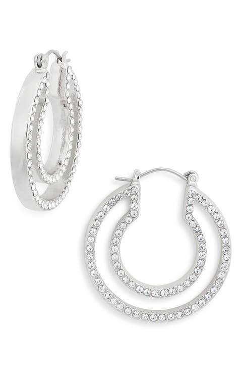 Cubic Zirconia Pavé Edge Hoop Earrings