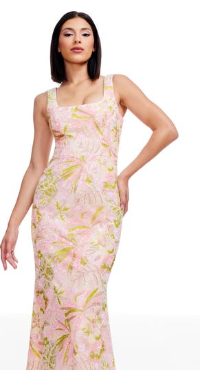 Tyra Beaded Sequin Floral Chiffon Gown