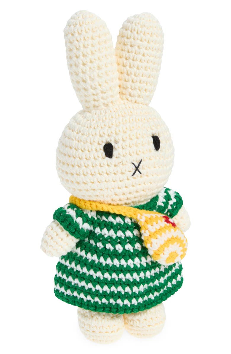 Just Dutch Miffy & Her Stripe Dress & Bag Crocheted Stuffed Animal, Main, color, Green