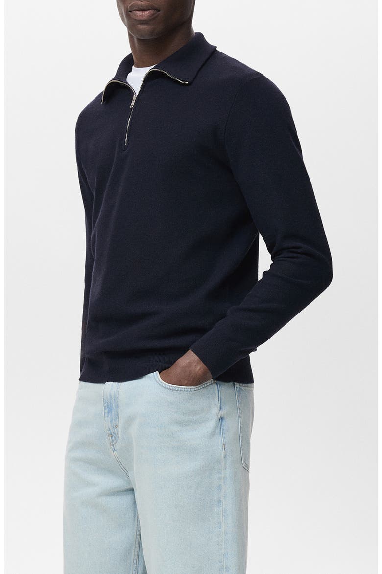 Half Zip Piqué Sweater, Alternate, color, NAVY