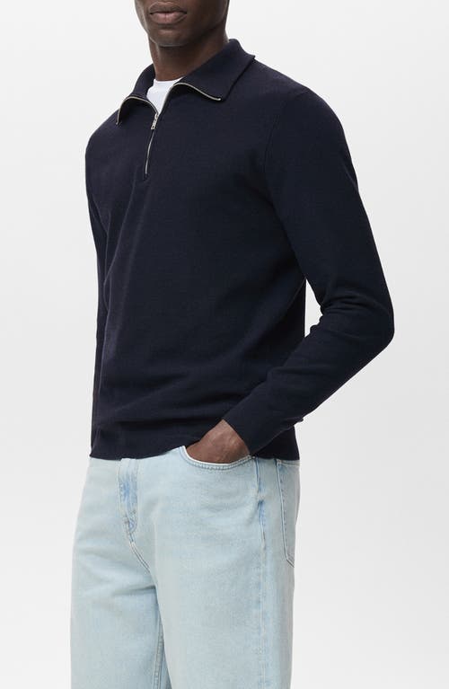 Mango Men's Zipper Collar Microstructure Sweater In Blue