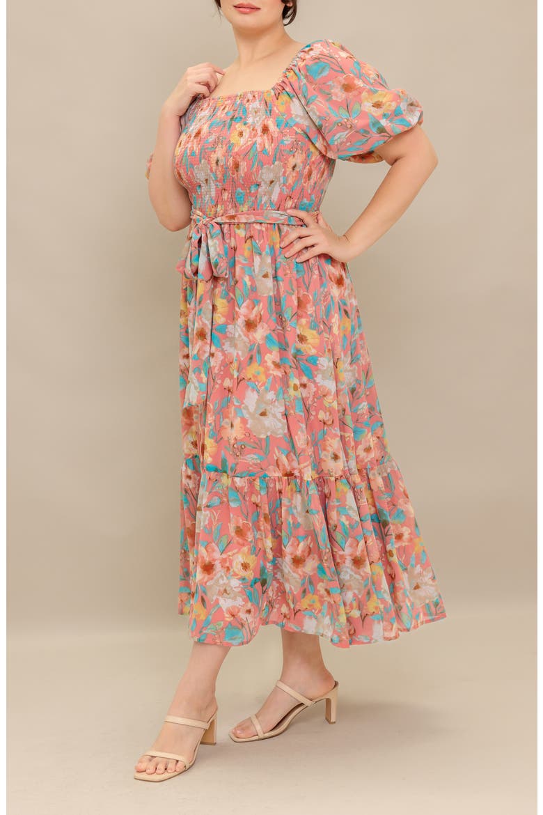 Square Neck Puff Sleeve Maxi Sundress, Alternate, color, ROSE