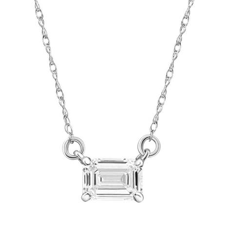3/4Ct Emerald Cut Diamond White or Yellow Gold Pendant 18" Necklace Lab Grown