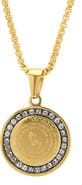 STEELTIME 18K Gold Plated Serenity Prayer & Simulated Diamond Round Pendant Necklace