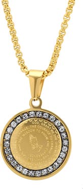 STEELTIME 18K Gold Plated Serenity Prayer & Simulated Diamond Round Pendant Necklace