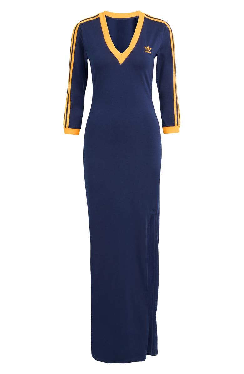 adidas Adicolor Classics 3-Stripes Maxi Dress, Alternate, color, Night Indigo/ Crew Orange