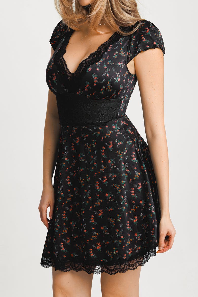 Plunge Resort Fit & Flare Shapewear Built in Mini Dress, Alternate, color, Floral