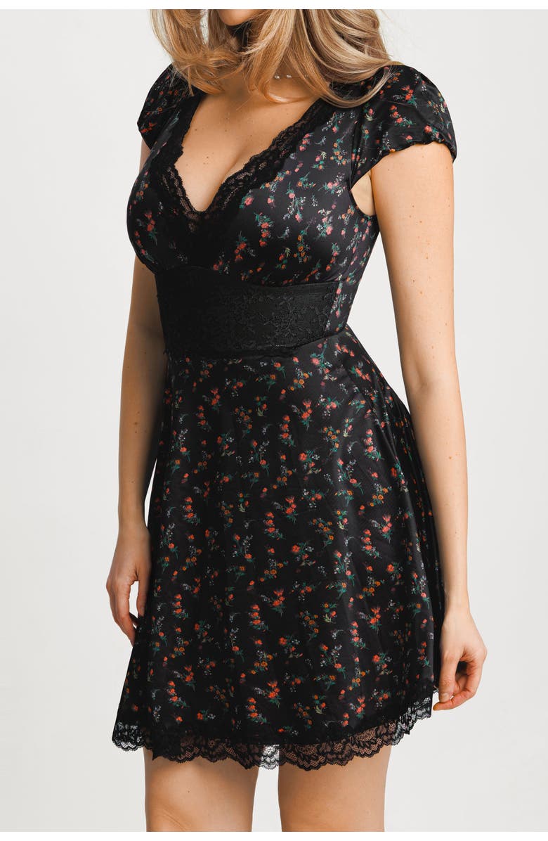Popilush Plunge Resort Fit & Flare Shapewear Built in Mini Dress, Alternate, color, Floral