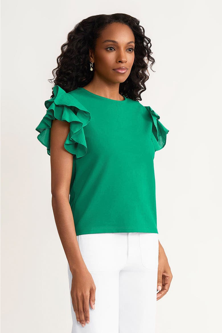 Family Savvy Flutter Sleeve Mixed-Media Top, Alternate, color, Kelly Green