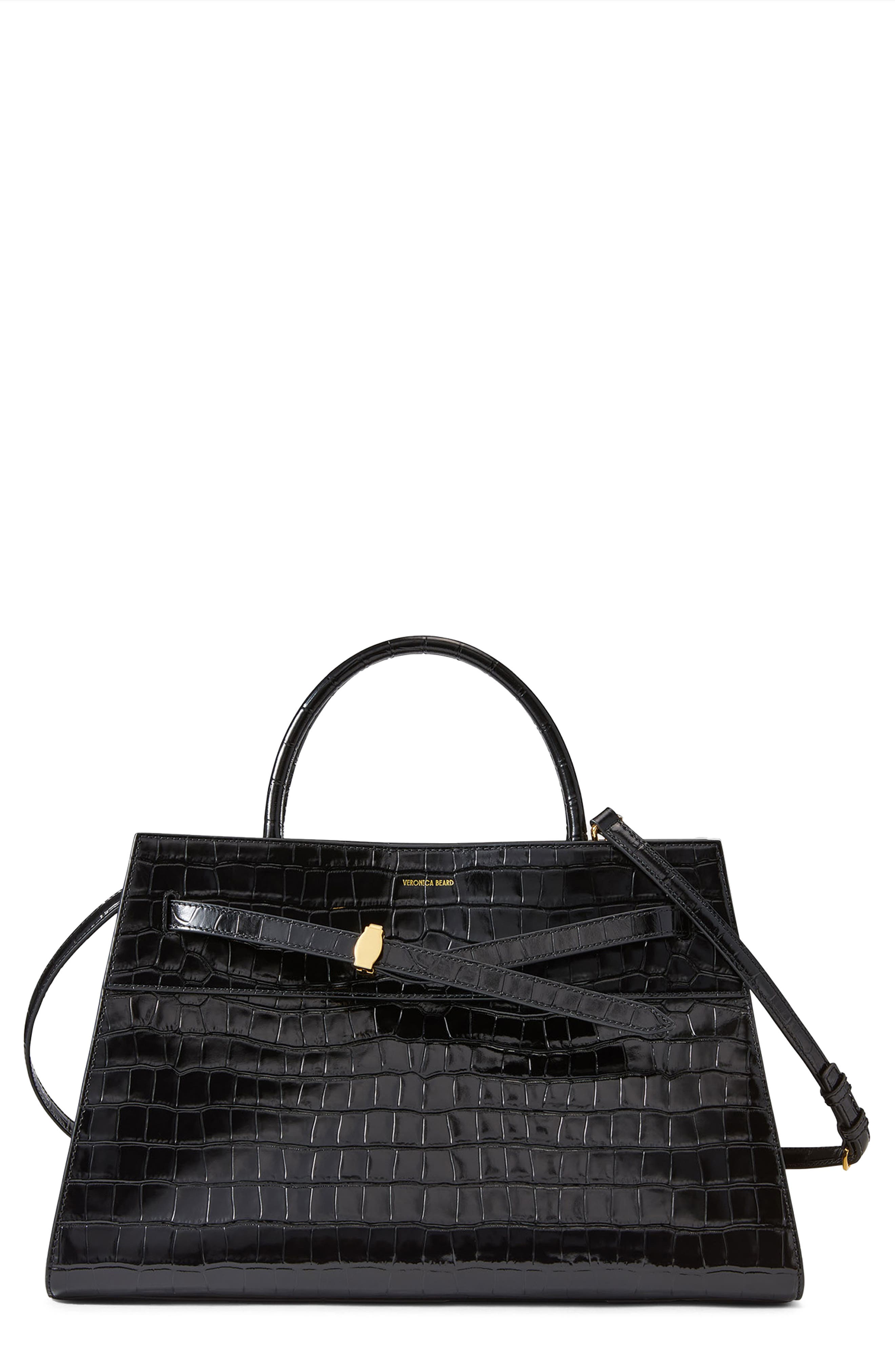 Veronica Beard Large Dash Croc Embossed Leather Tote, Main, color, Black