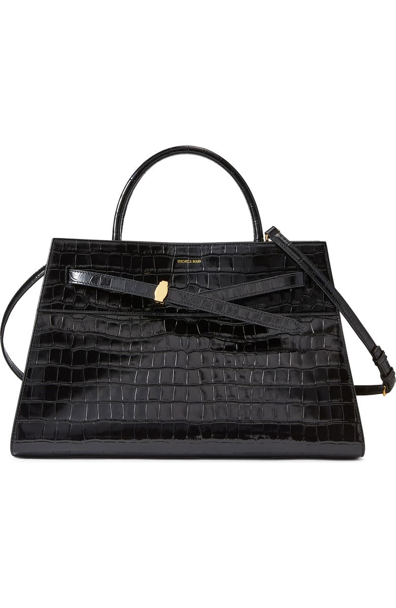Veronica Beard Large Dash Croc Embossed Leather Tote, Main, color, Black
