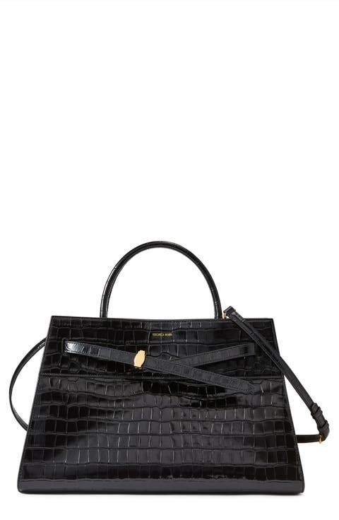 Large Dash Croc Embossed Leather Tote