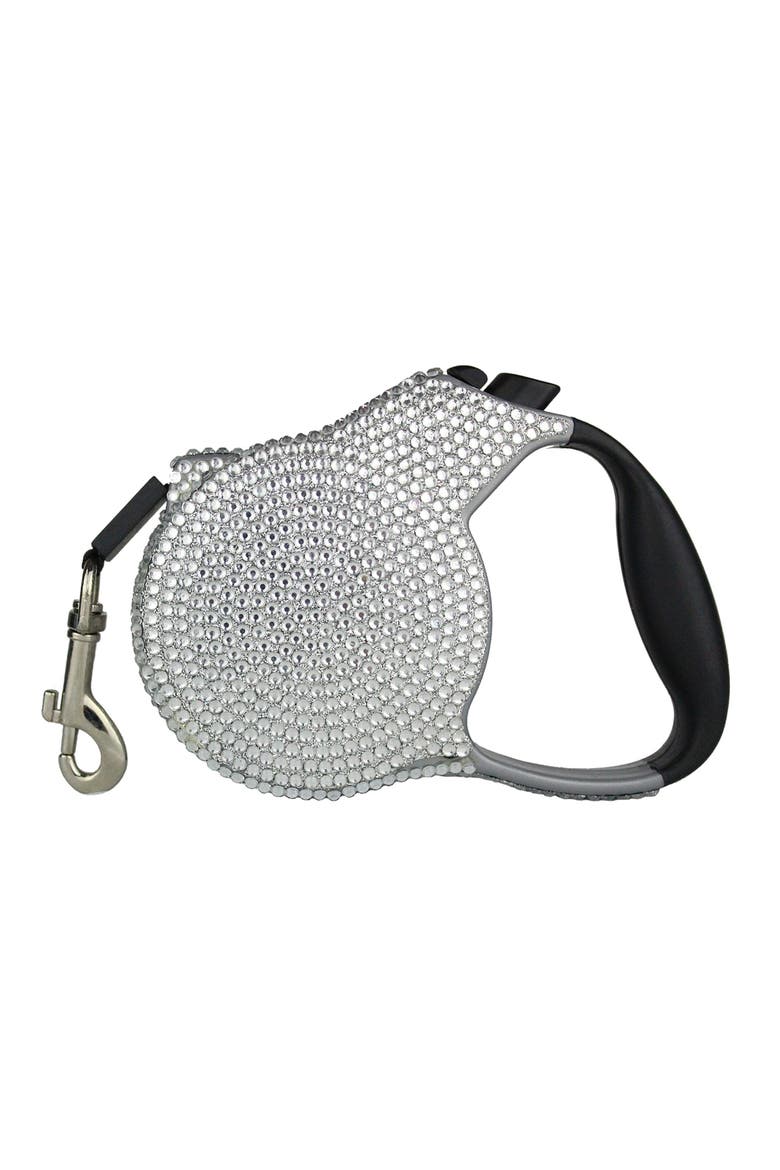 Rhinestone Retractable Leash, Main, color, SILVER