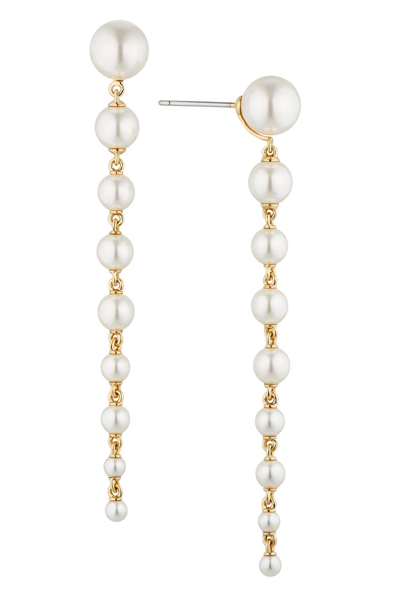 Dot Dot Dot Imitation Pearl Linear Drop Earrings, Main, color, GOLD WITH PEARL