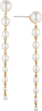 Nadri Dot Dot Dot Imitation Pearl Linear Drop Earrings