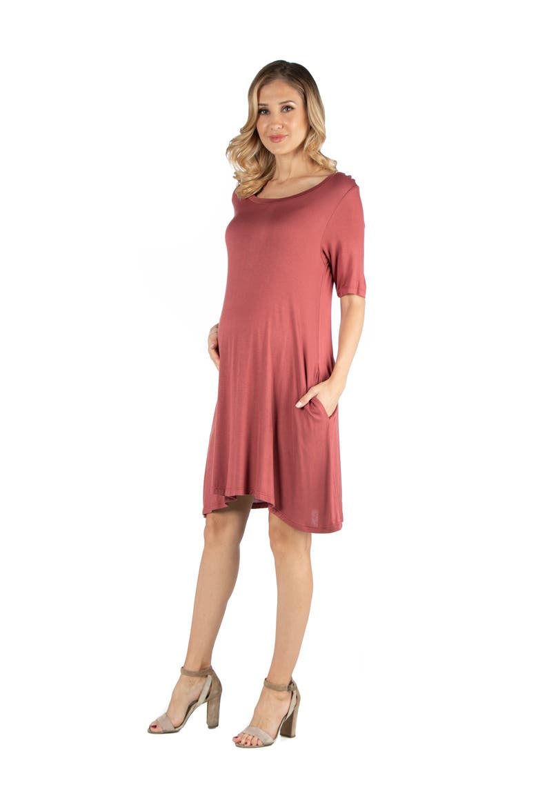 Maternity Soft Flare T-Shirt Dress with Pocket Detail, Alternate, color, Cinnamon