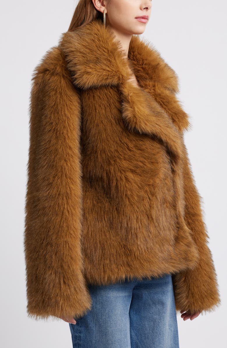 Open Edit Faux Fur Coat, Alternate, color, Brown Chestnut