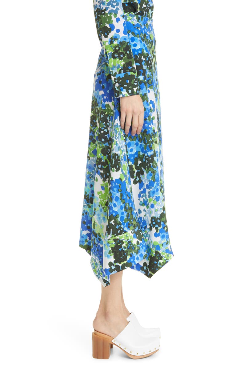 Stella McCartney Naya Floral Print Handkerchief Hem Silk Midi Skirt, Alternate, color, Multicolor Blue