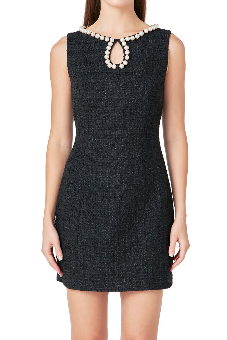 Faux Pearl Detail Sheath Minidress, Alternate, color, BLACK