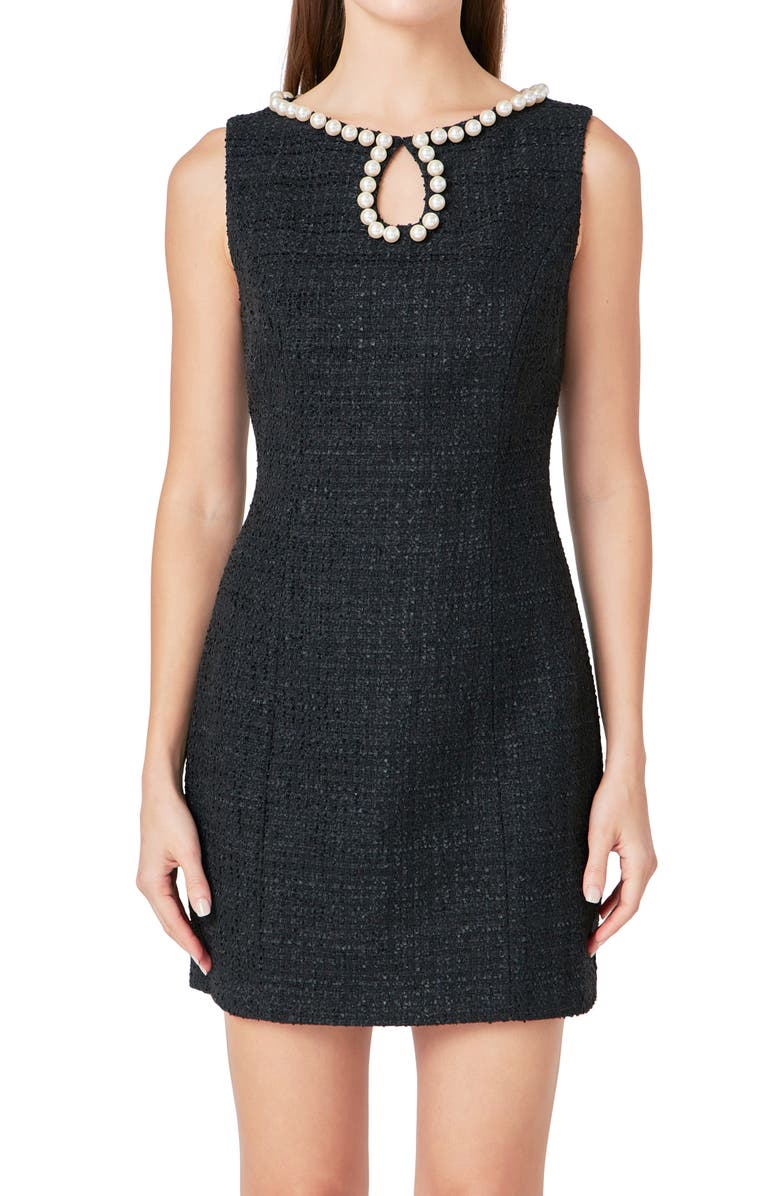 Endless Rose Faux Pearl Detail Sheath Minidress, Alternate, color, Black