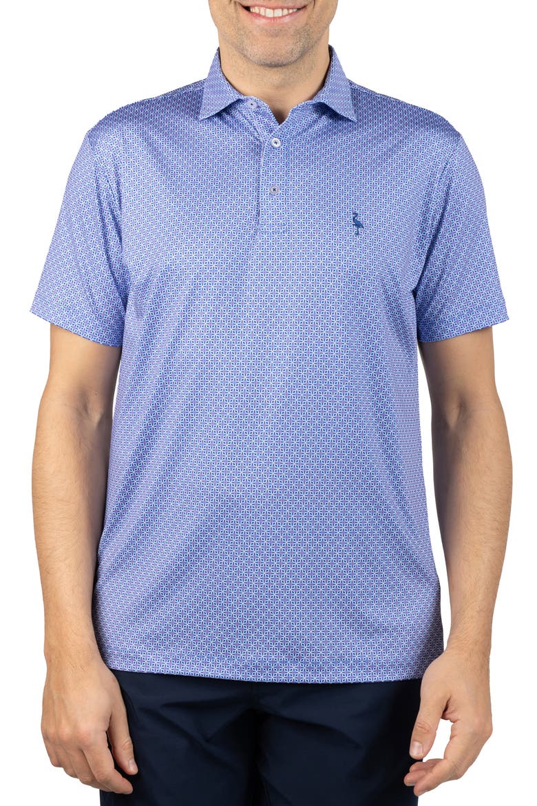 Geo Floral Performance Polo, Main, color, BLUE