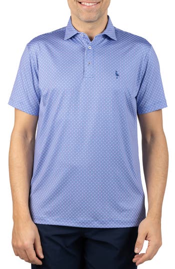 Tailorbyrd Geo Floral Performance Polo In Blue