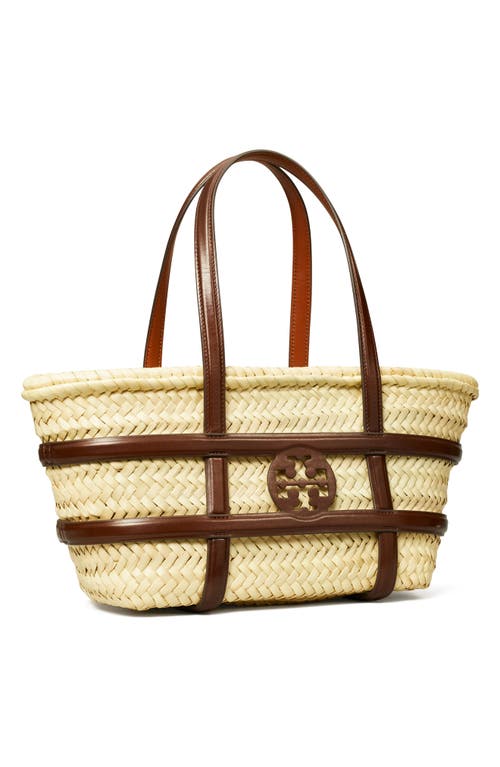 Tory Burch Small Ella Shopping Bag In Straw Classic Leather Color In Brown