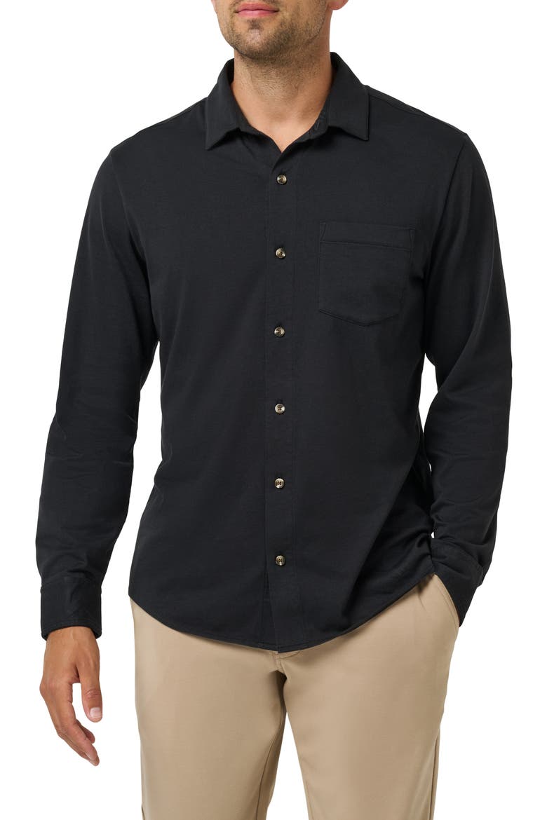 ComfortKnit Long Sleeve Button Up Shirt, Main, color, BLACK