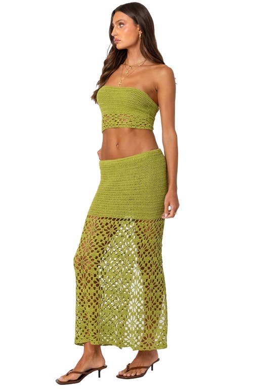 Edikted Ida Back Slit Crochet Maxi Skirt In Green