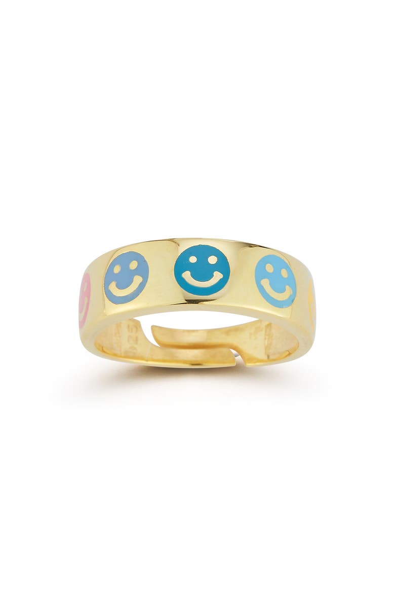 SPHERA MILANO 14K Gold Plated Adjustable Enamel Smiley Face Ring, Alternate, color, Gold