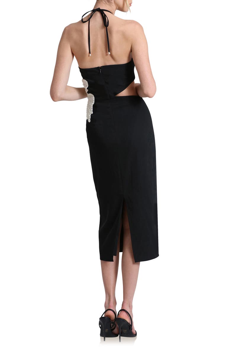 Avec Les Filles Floral Appliqué Cutout Halter Midi Dress, Alternate, color, 