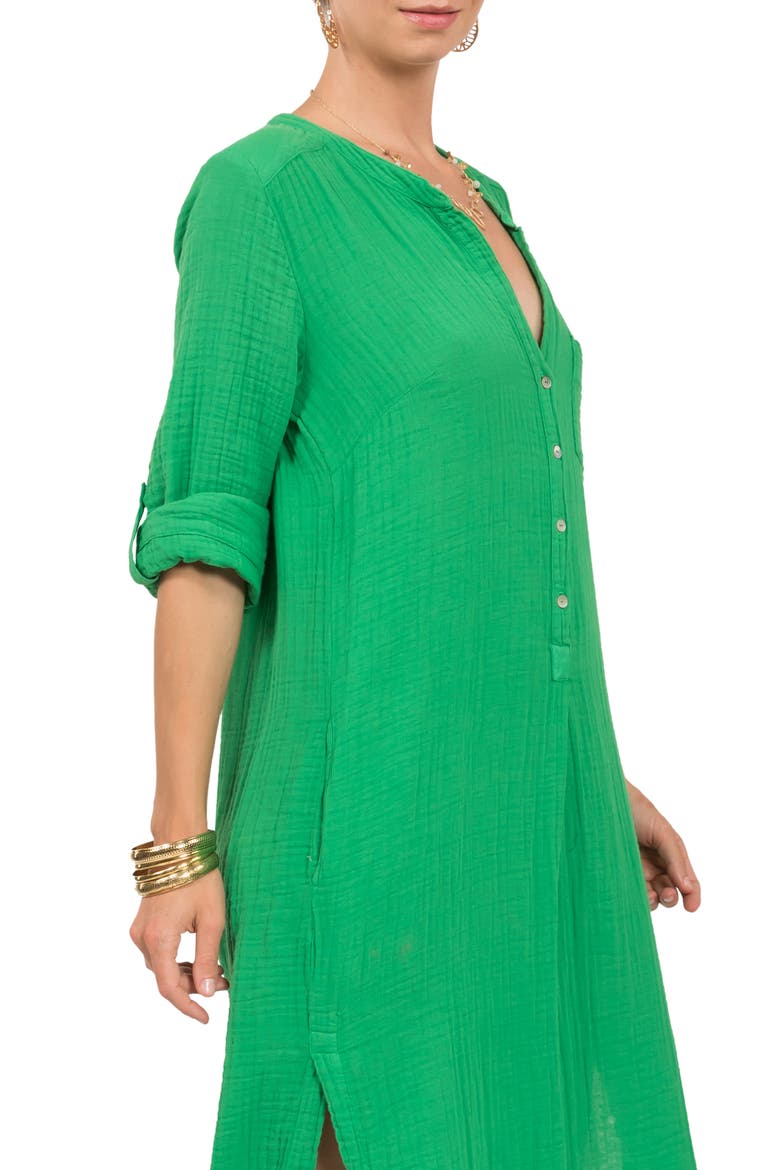 Button Front Cotton Gauze Caftan, Alternate, color, PARAKEET