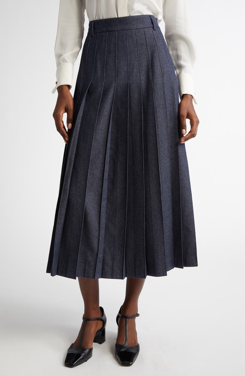 Max Mara Vale Pleated Denim Skirt, Main, color, 
