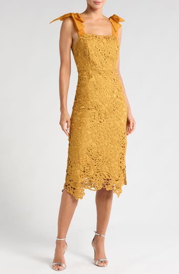 knee length dresses for ladies Adelyn Rae Alice Strap Lace Midi Dress in Matcha – CHROME main image 1