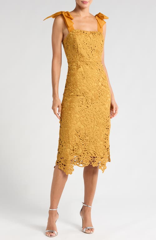 Adelyn Rae Tie Strap Lace Midi Dress in Mustard 