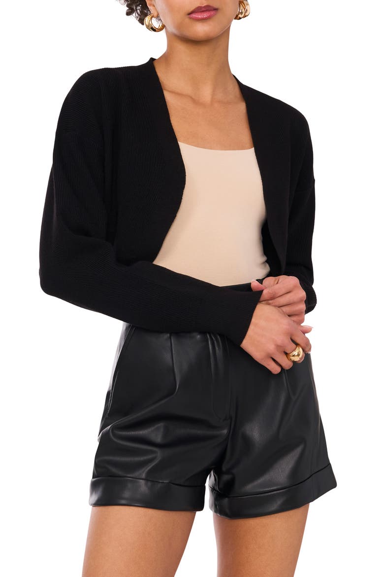 Rib Knit Bolero Cardigan, Main, color, RICH BLACK
