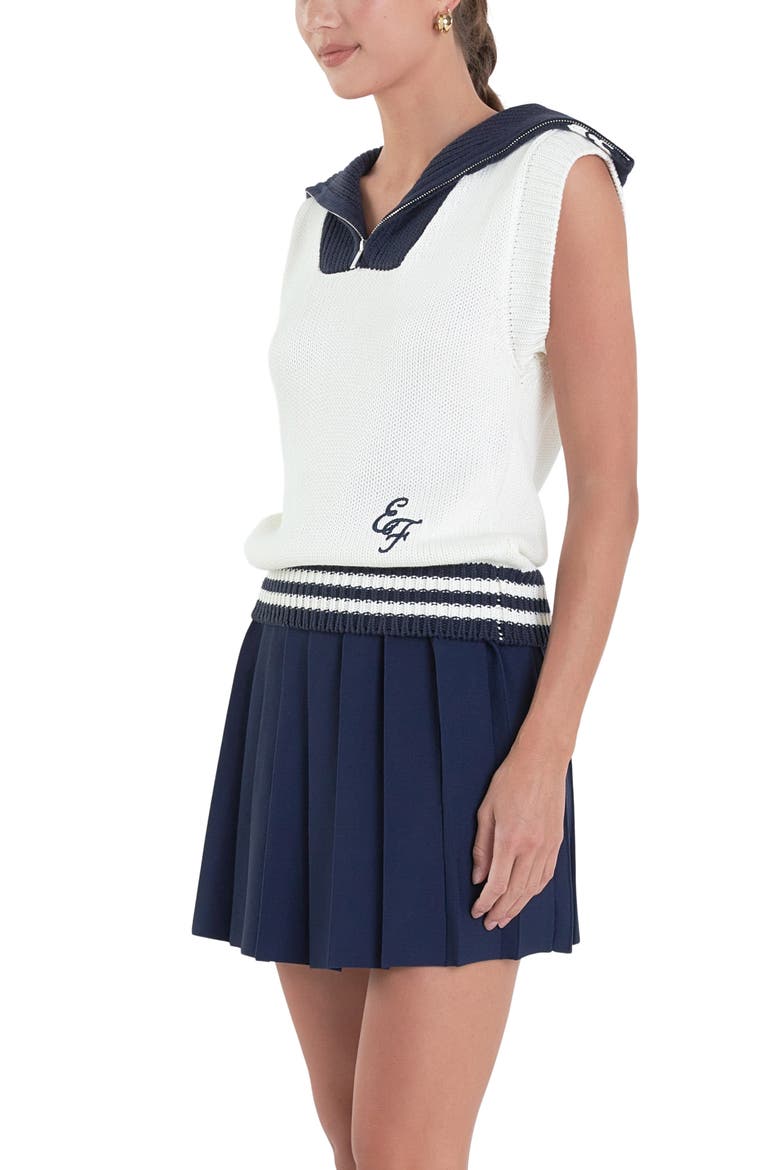 Sports Club Contrast Collar Half Zip Sweater, Alternate, color, WHITE/ NAVY