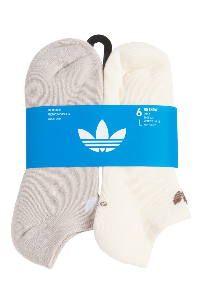 Originals Trefoil 6 Pack No Show Socks, Alternate, color, WONDER BEIGE/ WHITE/ BROWN