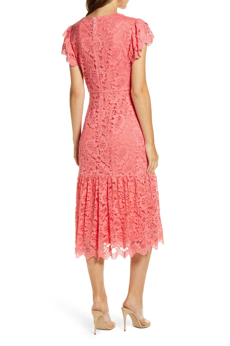 Lace Midi Dress, Alternate, color, PINK STRAWBERRY