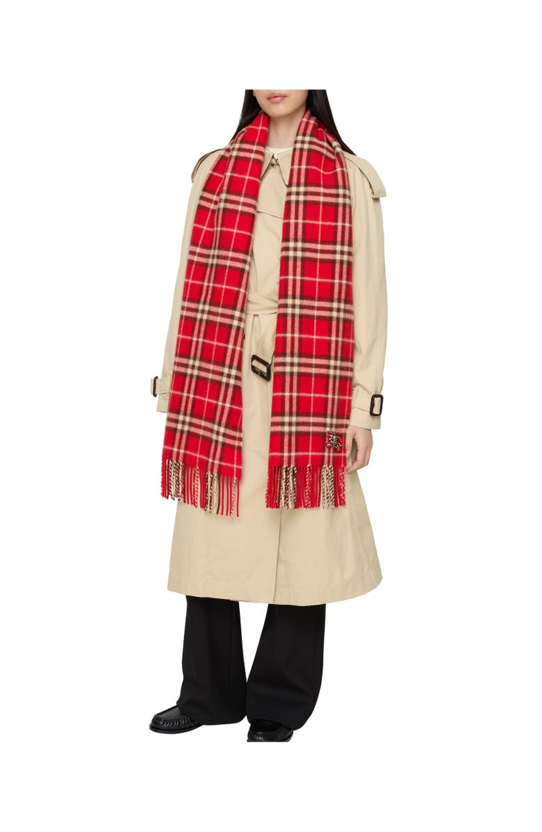 Burberry Check Cashmere Scarf, Alternate, color, Crayon Red