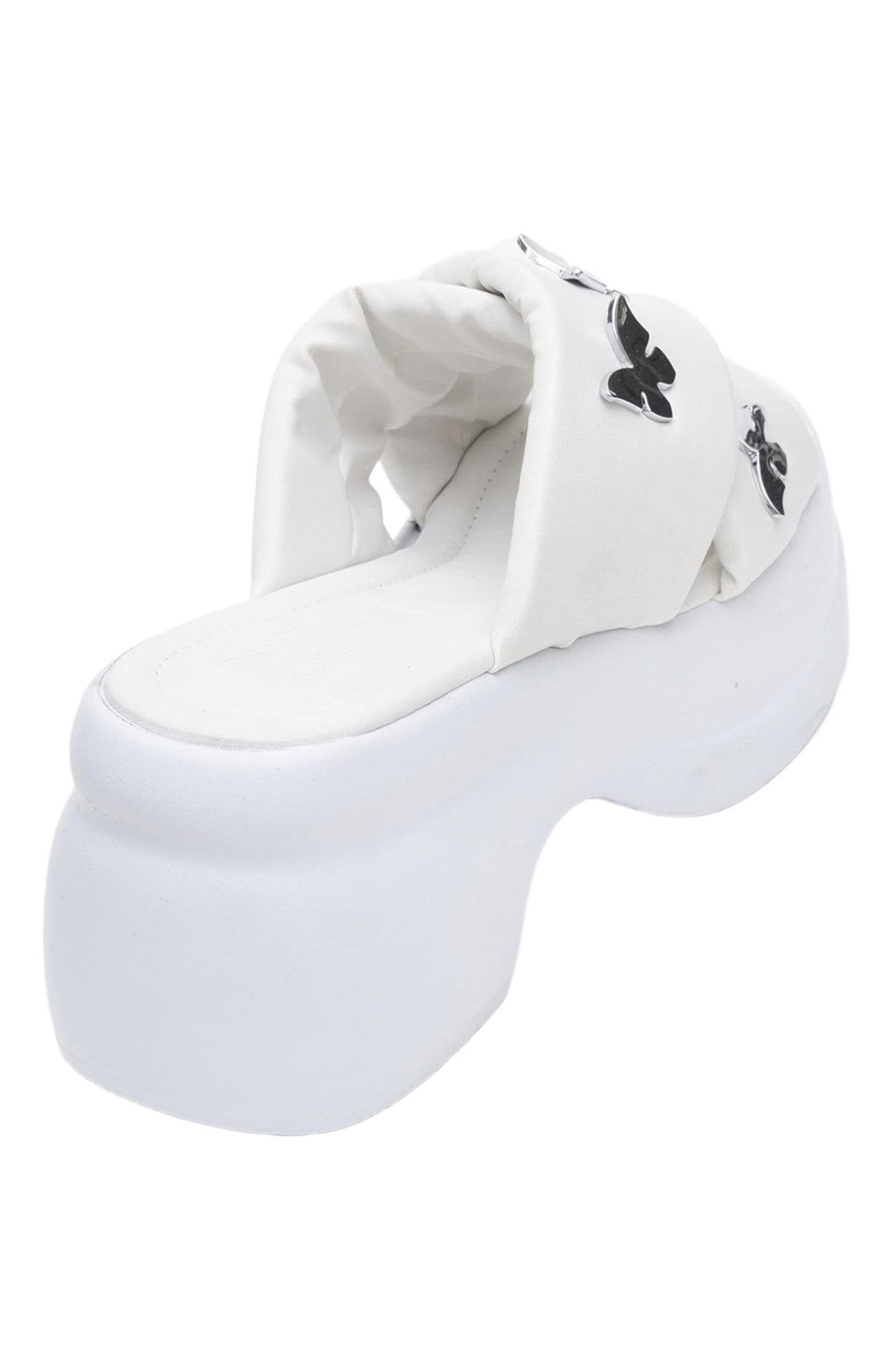 Prologue Shoes Force Butterfly-Buckle Platform Sandal, Alternate, color, White Faux Leather