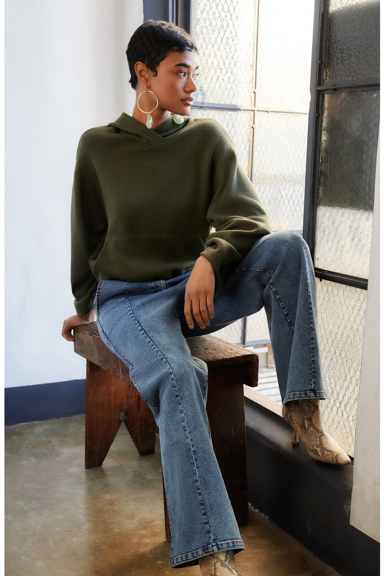 Makenna Ruched Sleeve Hoodie, Alternate, color, OLIVE