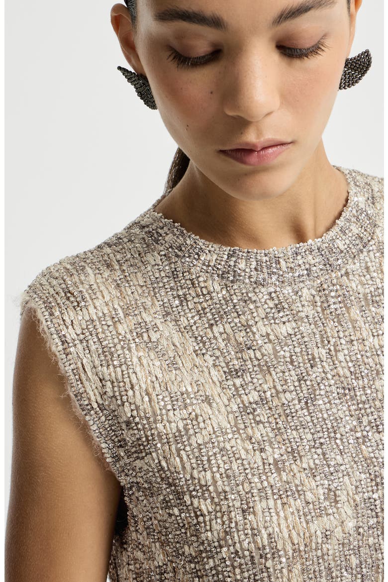 Dazzling craquelé embroidery dress in mohair and wool, Alternate, color, Silver
