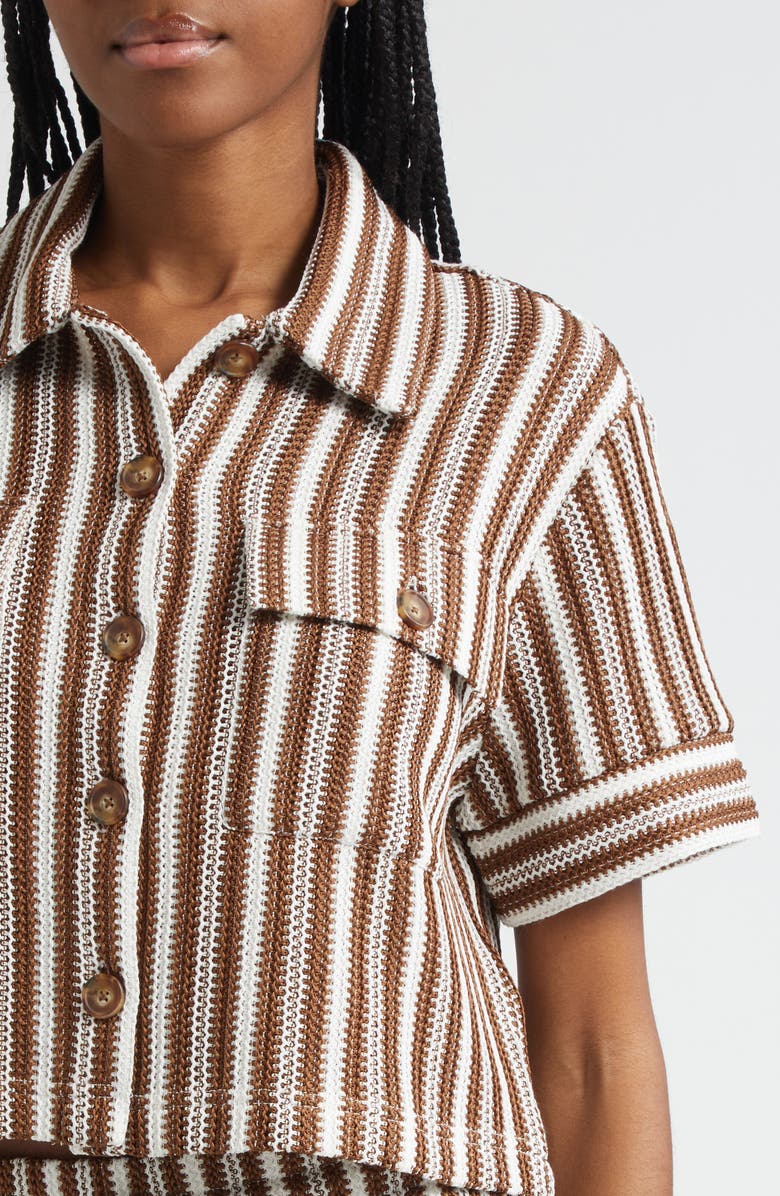 Veronica Beard Bouvier Knit Shirt, Alternate, color, White Brown