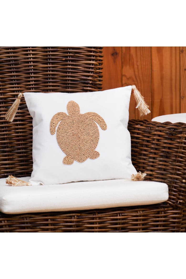 Turtle Handmade Wood Beaded Throw Pillow, Alternate, color, Gold
