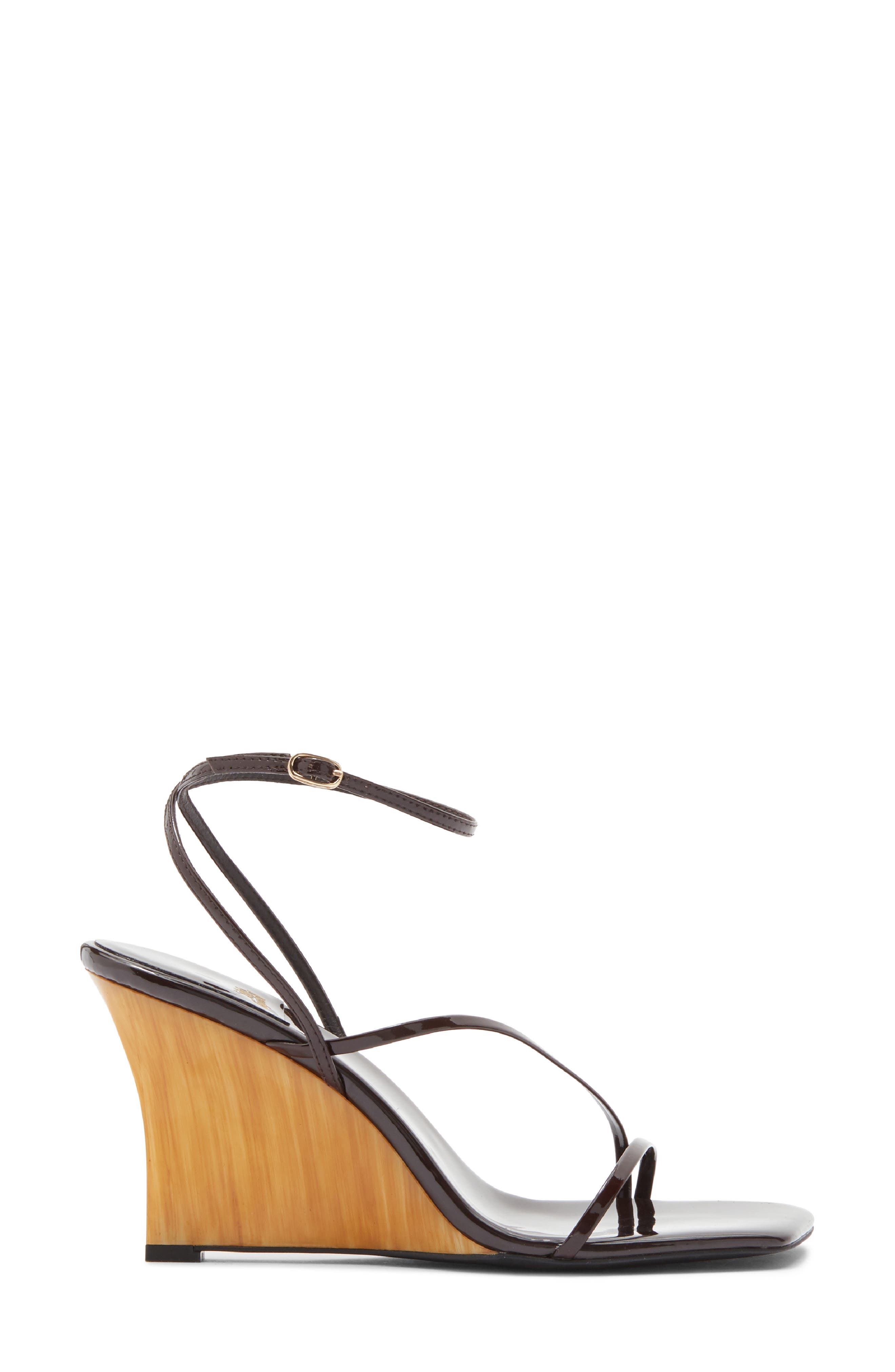 Jeffrey Campbell Topsail Ankle Strap Wedge Sandal, Alternate, color, Coffee Patent