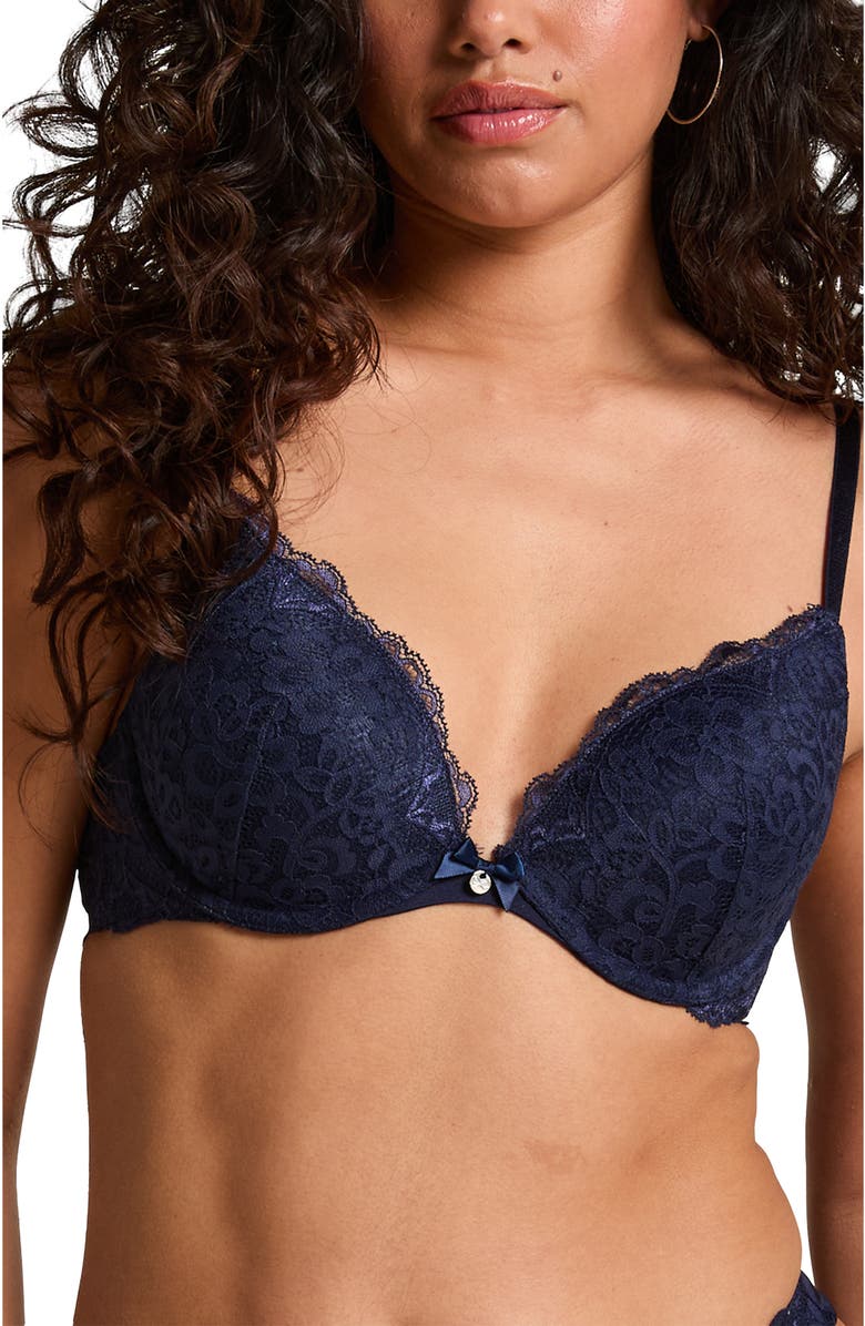 Hunkemöller Marine Padded Push-Up Underwired Bra, Main, color, Blue