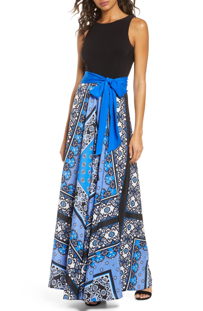 Eliza J Scarf Print Sleeveless Maxi Dress, Main, color,